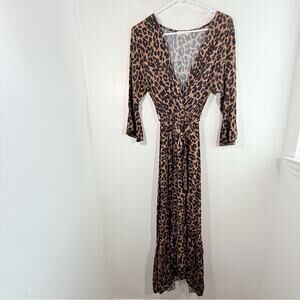 Scandal Italy Leopard Cheetah Brown Black Animal Spot Print Midi Dress Small